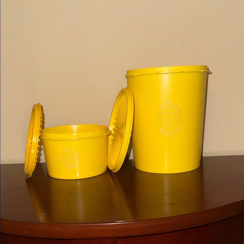 VINTAGE Tupperware Yellow Containers with Lids